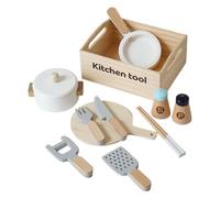 Kid Kitchen Set, Wooden 10-Piece Realistic Pretend Cooking Game, Kids Play Kitchen Set for Children, Boys, Birthday, Christmas, New Year, Easter, Home