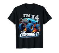 Kid Monster Truck 14 Year Old Boys 14th Birthday Crushing It T-Shirt