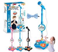 Kid Star Microphone with Stand, Kids Microphone with Adjustable Stand, Mic Singing Musical Toy with Stage Lights, Echo Effects for Girls Boys Birthday (Blue)