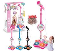 Kid Star Microphone with Stand, Kids Microphone with Adjustable Stand, Mic Singing Musical Toy with Stage Lights, Echo Effects for Girls Boys Birthday (Pink)