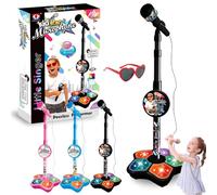 Kid Star Microphone with Stand, Kids Microphone with Adjustable Stand, Mic Singing Musical Toy with Stage Lights, Echo Effects for Girls Boys Birthday (Black)