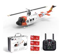 Kidaromo F07S UH-1 Huey Hélicoptère RC 1/34 2,4 GHz 6 CH sans balais Flybar avec positionnement GPS et LED, avion RC à conduite directe pour adultes, livrée de sauvetage blanche, RTF