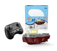 Kidaromo Yacht électrique 1/44 RC 2,4 G 5 km/h avec lumières LED, double moteur et coque étanche, bateaux de course imperméables pour piscines et lacs, jeu d'eau en plein air et cadeau d'été pour