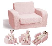 KidBloom 3 in 1 Fauteuil Enfant, Rose Canape Enfant en Tissu Sherpa, Meuble Enfants pour Filles