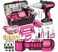 KidBloom Jouet Enfant 3 Ans, Boite a Outils Enfant avec Visseuse & Ceinture Porte Outil, 50 Pièces Outils Enfant Jouet Garcon 3 4 5 Ans (Rose)