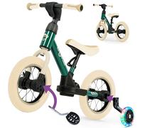 Kidcruiser PedalPlay draisienne evolutive 2+ Ans, idéale pour Apprendre à Faire du vélo, avec Roues stabilisatrices LED et pédales, Cadre modulaire Robuste, 80 kg - Vert forêt & Blanc crème