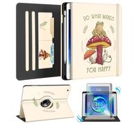 Kidcube Étui Portefeuille pour iPad 9e/8e/7e génération 10,2 Pouces - pour Femmes, Filles, Enfants, Joli Support Rotatif avec Porte-Crayon et Fente pour Cartes, Motif Grenouille Champignon pour iPad