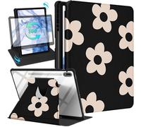 Kidcube Étui Portefeuille pour Samsung Galaxy Tab S9 Plus/S9 FE Plus 12,4 Pouces pour Femmes et Filles - Joli étui Portefeuille avec Porte-Crayon, Motif Floral, Support Rotatif, Joli étui pour