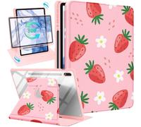 Kidcube for Samsung Galaxy Tab S9 Plus Case 12.4 inch Women Girls Kid Cute Folio Cover with Pencil Holder Girly Strawberry Pretty Design Rotating Stand Tablet Case