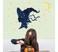 Kiddale Doodle Witch Moon Star Halloween Décorations de fenêtre autocollantes pour décoration de fenêtre, décoller et coller