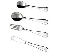 KIDDI-MEDIA Couverts Enfant avec prénom gravé/Motif du Signe Astrologique des gémeaux / 4 pièces (gravées du prénom) / en Acier Inoxydable/Gravure en Police de caractères Moderne