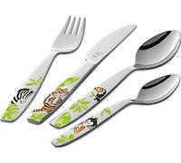 KIDDI-MEDIA Ménagère pour enfant avec gravure du nom / motif garçon (version en couleur) - Marque : Zwilling / 4 pièces (tous les 4 avec nom gravé) / en acier inoxydable / gravure au choix