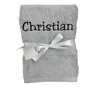 KIDDI-MEDIA Serviette d'invité/serviette d'invité avec broderie personnalisée comme par exemple nom / 30 x 50 cm | 500 g/m² | 100 % coton éponge (30 x 50 cm, gris clair)