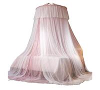 KiddiBubzi 1 Set Princess Bed Curtain Double Layer Round Dome Ceiling Hanging Soft Sheer Mesh Lace Girl Bedroom Bed Canopy Net Home Supplie(Pink,M)