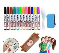 Kiddies Create Magic Pen, Magical Water Painting Pen, Dooddy Magic Painting Pens, Magic Pen Floating Drawings Erasing Whiteboard Marker Pens with Spoon (12 Colors 1 Set)