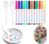 Kiddies Lot de 12 stylos magiques de peinture à l'eau pour dessins flottants avec 2 cuillères, stylos magiques pour peinture dans l'eau, marqueurs d'eau magiques pour enfants Doodle Dip Aqua Tattoo