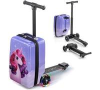 Kiddietotes Valise 4 en 1 pour Enfant - Valise Amovible et Bagage à Main - Trottinette de Voyage Pliable avec Guidon réglable et Frein