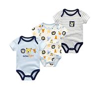Kiddiezoom Baby Boys Lot de 3 bodies à manches courtes bio, 6-9 Mois