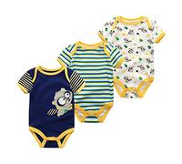 Kiddiezoom Baby Boys Lot de 3 bodies à manches courtes bio, 6-9 mois