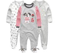 Kiddiezoom Barboteuses pour Bébé Garçon Motif Girafe de Dessin Animé, Lot de 2 Combinaisons-Salopettes 100% Coton Biologique, 6-9 mois