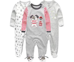 Kiddiezoom Barboteuses pour Bébé Garçon Motif Girafe de Dessin Animé, Lot de 2 Combinaisons-Salopettes 100% Coton Biologique, 6-9 mois