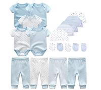 Kiddiezoom Ensemble de vêtements pour bébé avec bonnets en coton et moufles à gratter, Ensemble rayé bleu ciel et petites étoiles et imprimé-19, 9-12 Months