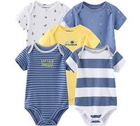 Kiddiezoom Ensemble de vêtements pour bébé en coton - lot de 5 bodysuits 12M (bleu, blanc, jaune)