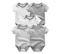 Kiddiezoom Ensemble de vêtements pour bébé, Lot de 5 bodies gris chiné, Taille 6 mois