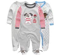 Kiddiezoom Grenouillère à manches longues en coton pour bébé garçon, coupe ajustée, recouvre les pieds, Design4, 3-6 Months
