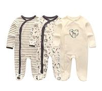 Kiddiezoom Lot de 3 grenouillères pour bébé garçon et fille, 3 bandes d'éléphant zèbre, 3 mois