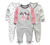 Kiddiezoom Lot de 3 grenouillères pour bébé garçon et fille, éléphant, ours, étoile, 3-6 mois