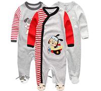 Kiddiezoom Lot de 3 grenouillères pour bébé garçon et fille, Grey Dog & Lion, 9-12 mois