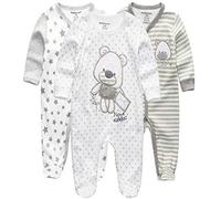 Kiddiezoom Lot de 3 grenouillères pour bébé garçon et fille, Ours gris, étoile et ours rayé, 0-3 mois