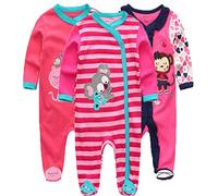 Kiddiezoom Lot de 3 pyjamas grenouillères unisexes en coton pour bébé garçon et fille, 3-6 mois