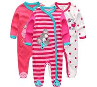 Kiddiezoom Lot de 3 pyjamas unisexe en coton pour bébé, garçon et fille, grenouillères, 6-9 Mois