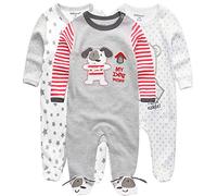Kiddiezoom Lot de 3 pyjamas unisexe en coton pour bébé, garçon et fille, grenouillères, 9-12 mois