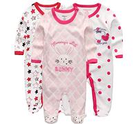 Kiddiezoom Lot de 3 pyjamas unisexe en coton pour bébé, garçon et fille, grenouillères, 9- 12 mois