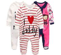 Kiddiezoom Lot de 3 pyjamas unisexe en coton pour bébé, garçon et fille, grenouillères, 9- 12 mois