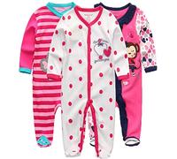 Kiddiezoom Lot de 3 pyjamas unisexe en coton pour bébé, garçon et fille, grenouillères, 9- 12 mois