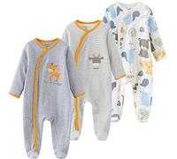 Kiddiezoom Lot de 3 pyjamas unisexe en coton pour bébé, garçon et fille, grenouillères, café, 6-9 Mois