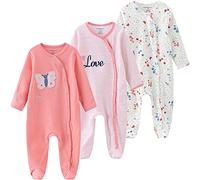 Kiddiezoom Lot de 3 pyjamas unisexes en coton pour bébé garçon et fille, Orange/rouge, 0-3 mois