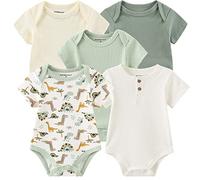 Kiddiezoom Lot de 5 bodies une pièce unisexe en coton pour nouveau-né, Vert pâle, 6-9 Months