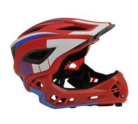 Kiddimoto 2 en 1 Casque de vélo/Descente pour Enfants Poids léger avec mentonnière détachable pour BMX/VTT/trotinette/draisienne/Patins à roulettes, Rouge/Bleu, Small (48-53cm)