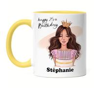 Kiddle-Design Anniversaire Tasse Jaune Fille Femme 18e anniversaire Personnalisé Nom Cadeau d'anniversaire Individuel 20e 16e 30e anniversaire