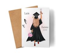 Kiddle-Design Bachelor Master Baccalauréat 2024 Carte Cadeau Personnalisé Nom Diplômé Docteur Carte de Félicitations de fin d'études le bac