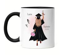 Kiddle-Design Bachelor Master Baccalauréat 2025 Mug Noire Cadeau Diplôme Personnalisé Nom Diplômé Docteur Femmes Diplôme scolaire Baccalauréat