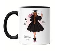 Kiddle-Design Bachelor Master Baccalauréat 2025 Mug Noire Cadeau Diplôme Personnalisé Nom Diplômé Docteur Femme Diplôme d'études secondaires