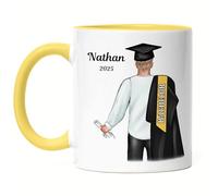 Kiddle-Design Bachelor Master Baccalauréat 2025 Tasse Jaune Cadeau Diplôme Personnalisé Nom Diplômé Docteur Hommes Diplôme scolaire Licence