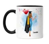 Kiddle-Design Bachelor Master Baccalauréat 2025 Tasse Noire Cadeau Diplôme Personnalisé Nom Dr Docteur Diplômée Femme Diplôme d'études secondaires