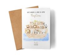 Kiddle-Design Carte Baptême Personnalisée Arche de Noé Cadeau de Baptême Garçon Fille Carte de Baptême Fillette Félicitations pour le Baptême Carte de Félicitations